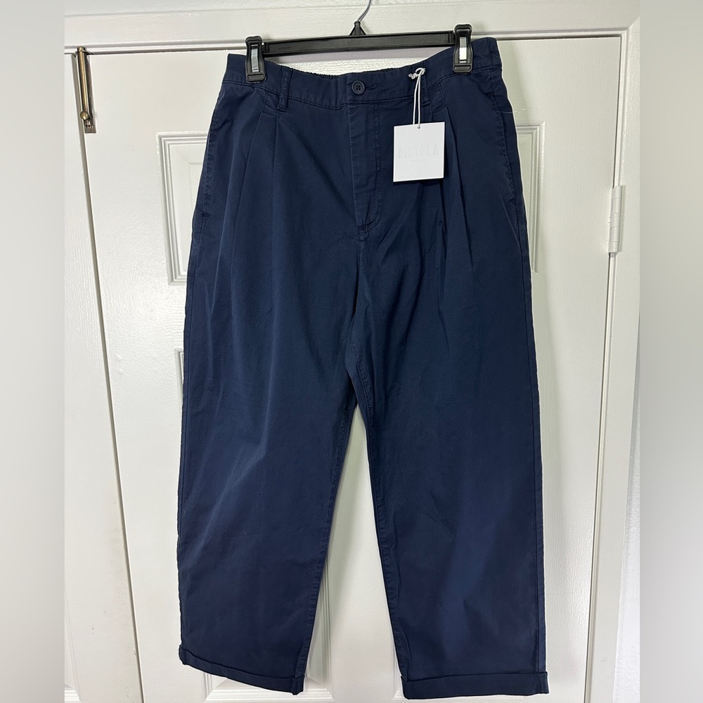 Pistola Estelle Mid Rise Washed Navy Cropped Pleated Trouser Women’s 29 NEW - Picture 2 of 10